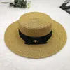 Women Wide Brim Hat Hat Gold Bee Straw Cap moda feminina Flata Top Tito Caps Girl Bucket Hat Summer Sun Hats Vintage Visor7223253
