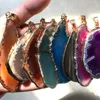 Gold edge Natural stone agate necklace with Stainless Steel chain irregular shape pendant Necklaces for women fashion jewelry