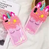 3D-tecknad rosa Quicksand Unicorn Soft Silicone Liquid Stjärnor Fodral för iPhone 11 Pro 8 plus 7 6s 6 5 xs Max XR X Telefonväska