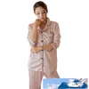 Женский шелковый сатин Pajamas Pajamas набор с длинным рукавом спящая одежда Pijama Pajamas костюм женский сон два частя набор Loungewear Plus Размер