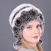 Rex Rabbit Fur Hat Warm thick ear protection real fur hats balls autumn winter round skullcap knitted women's headwear Wool