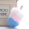 Päls pom pom cream keychain nyckelring hållare täcker kvinnor väska charms ornament pendant smycken tillbehör