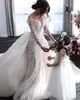2020 luksusowe suknie ślubne długie rękawy aplikacje koronkowe suknie ślubne syrenka Custom Made odpinany pociąg suknia ślubna szaty de mari￩e