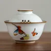 Ru Kiln Bird Gardon Gaiwan 레트로 3 인 Pastrol Ceramic Tea Bowl Tureen 액세서리 홈 Decor297p