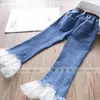2020 nuovi arrivati pizzo ragazze Jeans perla jeans per bambini cinture di fiori pantaloni per ragazze moda denim pantaloni per bambini vestiti per ragazze