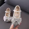 Mode Sequin Girls Skor Pearl Prinsessan Höghälsad Sko Bowknot Crystal Party Dress Sko Toddler Skor Baby Shoes Retail