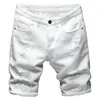 Men's Jeans Summer Ripped Denim Shorts Streetwear Holes Slim Straight Stretch Black White