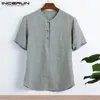 Chemises décontractées en coton et lin pour hommes, t-shirts d'été grand 2xl, vêtements masculins à manches courtes, Camisas Masculina Y19072201