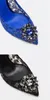 Brand Luxury Gemstone Flower Lace Pumps Bridal Wedding Shoes Slip On Sexy Pointed Toe Women Crystal Flower High Heels Black White Zapatos Mujer Primavera Verano 2022