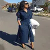 Plus Storlek XXL Kvinnor Retro Jeans Klänning Knappar Full Sleeve Nedgång Nyckel Elegant Bodycon Midi Casual Denim Dresses Vestidos1