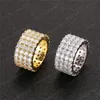 Hip Hop Hommes Bijoux Anneaux De Mode Plaqué Or Glacé Plein CZ Diamant Tennis Anneau Bling Cubique Zircon Amour Anneau De Mariage