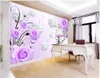 peintures murales 3d fond d'écran photo personnalisé papier peint peinture murale fleur rose pourpre moderne des papiers peints de fond 3D TV chambre stéréo décoration