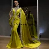 Limon Lüks Kristal Denizkızı Örgün Abiye ile Cloak One Tam Kollu Yüksek Yaka Boncuklu Uzun Balo Abiye vestidos de Noiva