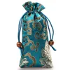 Lengthen Rich Flower Cloth Drawstring Bag Chinese Silk Brocade Jewelry Necklace Gift Pouch Ox Horns Comb Trinket Storage Pockets