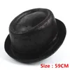 100% läder män fläsk paj fedora hatt pappa boater platt topp för gentleman bowler gambler stor storlek 58 cm 59 cm1