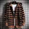 Huncher Mens Hooded Cardigan Sweater Men Coats 2020 Autumn Korean Slim Striped Knitted Cardigans Male Cold Blouse Sweaters