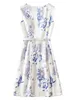 Azul e Branca Flor Porcelana Imprimir Mulheres A-Line vestido sem mangas e com Vestidos Belt