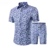 2020 Sommar Fashion Blommor Skriv ut T-shirts Män + Shorts Set Men Kortärmad T-shirts Casual Men Kläder Satser TrackSuit Plus Storlek 5XL