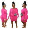 Plus Size Women Dresses 3XL 4XL 5XL Solid Long Sleeve Bandage One Piece Dresses Casual Daily Dress Above Knees223I