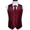 Mens Tie Classic Red Paisley Jacquard Silk Waistcoat Vests Handkerchief Party wedding Tie Vest Suit Pocket Square Set Barry.Wang