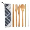 New lift style bamboo cutlery set spoon knife fork reusable healthy travel disposable eco friendly biodegradable flatware