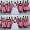 Pembe Afrika Gelinlik Modelleri Kapalı Omuz Artı Boyutu Düğün Parti Elbise Çay Boyu Robbons Vestido De Fiesta de Boda