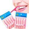 25 stks / partij plastic tandenstoker katoenen floss tandenstoker stick voor orale gezondheidstafel accessoires tool opp bag pack