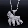 Mode marche gorille pendentif glacé Bling CZ pierre animaux colliers pour hommes rappeur Hip Hop bijoux