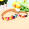 Colorful Rainbow Canvas Leather Pet Dog Necklace Adjustable Buckle Collar Pet Supplies266h