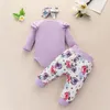 Baby meisje outfits brief kinderen meisjes romper bloem broek hoofdband 3 stks sets lange mouw peuter sunsuits kleding boutique kleding DW5771