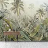 MLOFI注文の大きな壁紙壁画中世の手描きの熱帯雨林の植物のバナナの葉のテレビの背景の壁