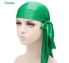 Nowy 18 Kolory Moda Męskie Satynowe Duragów Bandana Turban Peruki Mężczyźni Silky Durag Headwear Headband Pirate Hat Akcesoria do włosów