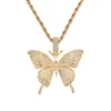 Small Butterfly Pendant Iced Out Chain Gold Silver Color Bling CZ Hip-hop Jewelry Statement Necklace for Men Women