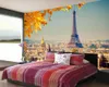 Clássico 3d Wallpaper 3d Cidade Maple Leaves Wallpaper Europeia belo estilo Romântico Torre Eiffel Europeia decorativa Silk Mural Wallpaper