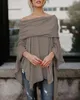 Kobiety Jesień Huśtawka Batwing Rękaw Bluzki Koszule Kobiety Ramię Szal Bluzka Solid Casual Loose Slash Neck Nieregularne Koszulki Top