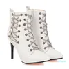 Hot Sale-size 32 33 to 40 41 42 43 44 45 46 Sexy Metal Chain Zip Side Stiletto Heel Ankle Boots Nightclub Designer Shoes