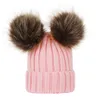 Chapeau d'hiver de mode mignon bébé bébé Pom Cap Double boule de fourrure chaud tricoté bonnets nés Gorro1