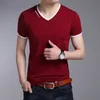 Summer T Shirt Mężczyźni Casual Slim Fit V-Neck Krótki Rękaw Bawełniany Mężczyźni Koszulki Koreański Styl Solid Color T Shirt M-4XL Tops Tees1