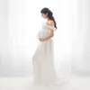 女性のマキシマタニティガウンフォトシューティング小道具のための肩のないドレスの写真のセクシーなフロント分割妊娠ドレス