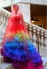 Egzotyczna Sweetheart Red Blue Colorful Tulle Rainbow Gothic Wedding Dresses Custom Made Cascading Ruffles Plus Suknia Ślubna