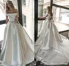 Poza ramię proste eleganckie suknie ślubne z kieszeniami z koraliki talia vestidos de noiva suknie ślubne sukienki ślubne vestidos