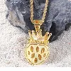 Nieuwe Mode Goud Wit Goud Iced Out Out CZ Cubic Zirconia Crown Lion Mens Ketting Ketting Designer Luxe Volledige Diamond Hip Hop Sieraden voor Mannen