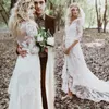 2021 Boho Wedding Dresses 1/2 Half Sleeves Lace Illusion Back High Low V Neck Custom Made Country Wedding Bridal Gown robe de mariée