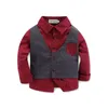 BABY Formal Gentleman Wedding Clothing Set Shirt with Fake Grid Vest+pant Trousers 2Pcs/set Kids Baby Boy Clothes Suit
