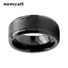 8mm Mens Womens Black Tungsten Carbide Wedding Band Rings Fashion Brushed Finish Beveled Edges Comfort Fit Personal Customize