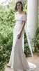 Meerjungfrau-Hochzeitskleider, schlichtes Brautkleid mit Spaghettiträgern, elegante rückenfreie Brautkleider mit großer Schleife, weißes Kleid