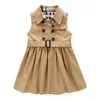 New Spring Summer Girls Dress Doublebreasted Sleeveless Vest Dress Europe Fashion Kids Children Princess Pleated Dresses With Bel7519808