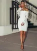 Seksi Mini Tam Dantel Kokteyl Elbiseleri Uzun Kollu Kısa Gelinlik Modelleri Bateau Boyun Özel Durum Kulübü Wear Kısa Abiye Parti Abiye