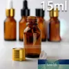 624pcs/lot Empty E liquid Oil Bottles 15ml Amber Glass Dropper Bottle With Childproof Cap