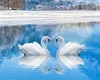 3d muurschildering behang swan meer Mooie landschap schilderij sneeuw berg woonkamer romantische landschap decoratieve zijde behang